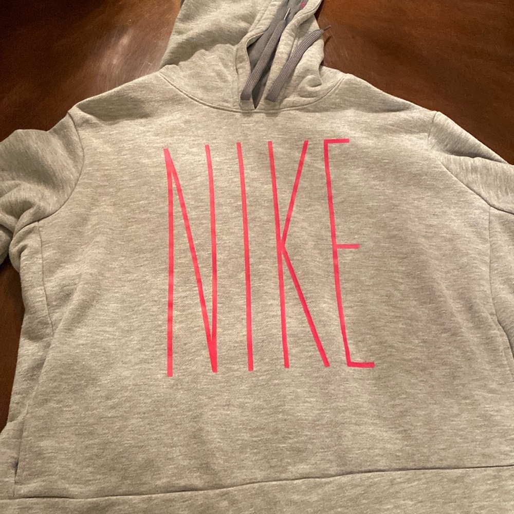 Nike women dri-fit size L grey hoodie with pink letters